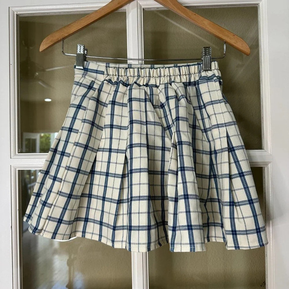 PRINCESS POLLY Blue White Plaid Pleated School Girl Lona Mini Skirt - XS/S - Picture 7 of 9